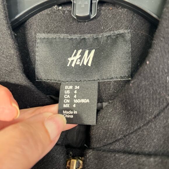 H&M Military Inspired Wool Blend Black Jacket Size 4 - Picture 10 of 10